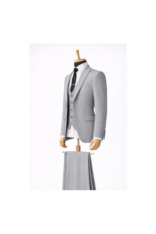Erkek İtalyan Kesim Slim Fit Yelekli Takım Elbise - 7500 Açık Gri