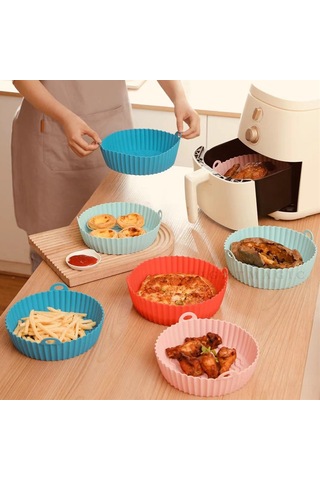 Hangfox Mavi Silikon Air Fryer Fırın Tepsisi 7.5 İnç - Ev Kullanıma Uygun, Kullanıması Kolay Ve Dayanıklı Mavi