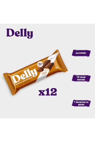 Delly Karamel Aromalı Çikolata Kaplı Yüksek Protein Bar 12 x 40 G