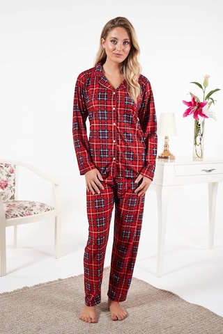 Remsa Kadın Süet Önden Düğmeli Pijama Takımı 25331 Kırmızı Kırmızı
