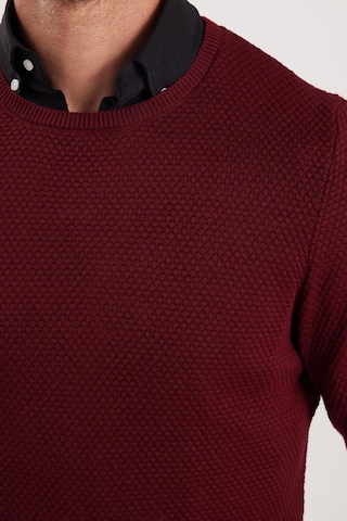 Tudors Erkek Standart Fit Normal Kesim Bisiklet Yaka Petek Desenli Koyu Bordo Triko Kazak-35671 Bordo