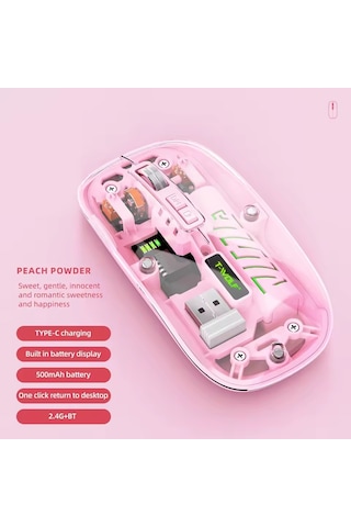 Şeffaf Mouse Kablosuz Mouse Fare Şarjlı Bluetooth Wireless Çift Modlu Sessiz 5 Tuşlu Dpı Kontrol Rb