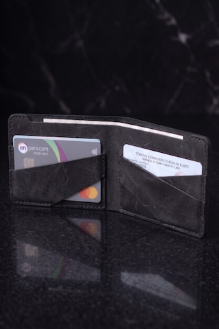 Luvo %100 Hakiki Deri El Yapımı 4 Kart Bölmeli Unisex Minimalist Cüzdan Kartlık İnce Kompakt Kağıt Para Ve Kart Bölmeli Cüzdan Siyah