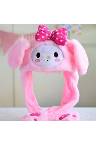 Işıklı Kulakları Hareket Eden Tavşan Pelüş Şapka Bere Bunny Pembe