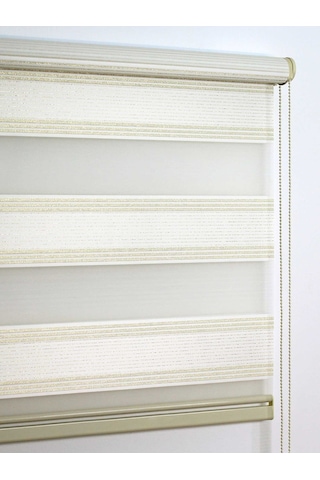 Buperde Beyaz - Altın Simli Pilise Pliseli Zebra Stor Perde