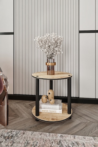 Dekoratif Masivo Kitaplık 2 Katlı 34 Çap Yuvarlak Çok Amaçlı Raf Safir Meşe Meşe