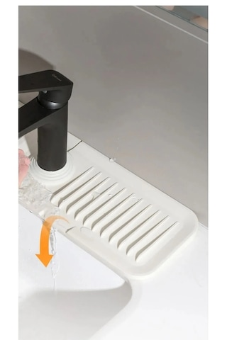 Rotanev Beyaz Elastik Musluk Matı Su Tutucu Düzenleyici Kaydırmaz Taban Organizer Mutfak Banyo Lavabo