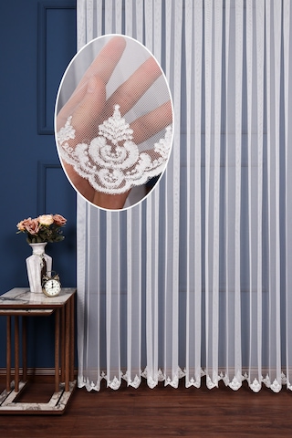 Grek Etek Nakış İşlemeli Damask Desen Tül Perde