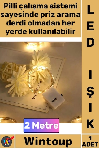 Led Dekoratif Aydınlatma Taşınabilir Enerji Tasarruflu Şık Süsleme 2 Metre Pilli Peri Led Gün Işığı Çok Renkli