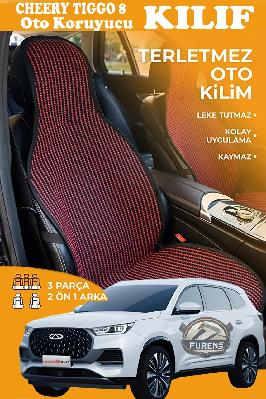 Chery Tıggo 8 Uyumlu Kırmızı Prestij Serisi Dokuma Kumaş Oto Koltuk Kılıfı Ön Tam Arka Alt
