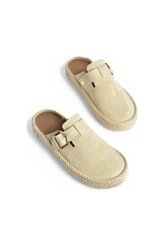 Fox Shoes Y596148502 Bej Süet Önü Kapalı Sabo Terlik