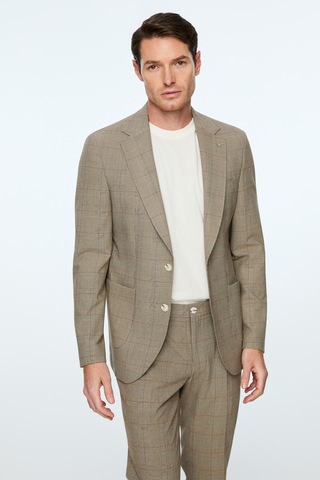 Morven Erkek Kahve Poliviskon Trend Ekoseli Slim Fit Mono Yaka Ceket 26ms002015400 Kahve