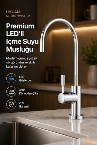 Likuan Ncp8883cp Premium Krom İçme Suyu Arıtma Musluğu Led Siz Kuğu Boyun Gümüş