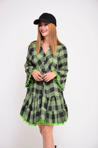 Park Moda Ekose Midi Elbise Yeşil