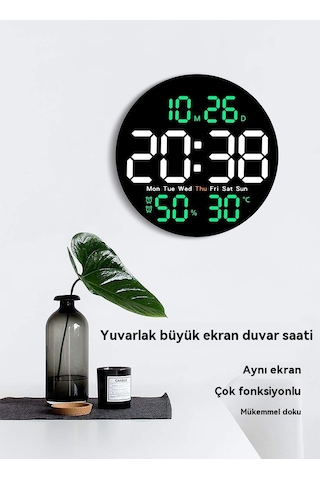 Dijital Duvar Saati Termometre Sessiz Renkli Siyah - Yeşil