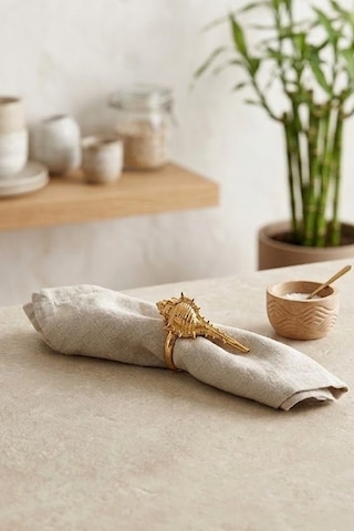 12'li Deniz Kabuğu Metal Gold Peçete Yüzüğü-napkin Ring Peçete Tutucu Altın