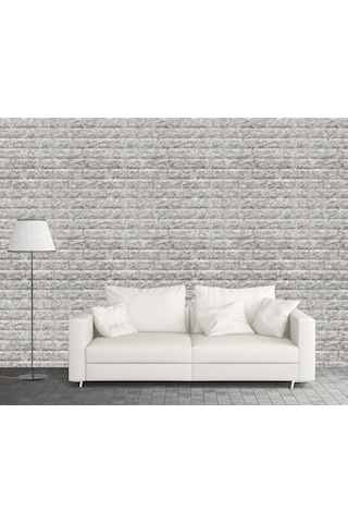 70x38cm Silinebilir Kendinden Yapışkanlı Çift Renk Gri Beyaz Esnek Tuğla Sünger Duvar Paneli Kağıdı