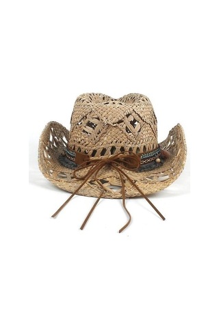 Three Beans Doğal Saman Işi Dokuma Kovboy Şapkası Zwzszl Kahverengi