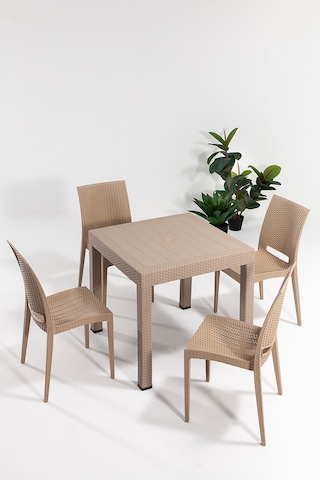 Cappucino Rattan Masa Takımı Krem