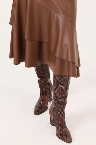 Seçil Kadın Volanlı Suni Deri Etek 0017 Kahverengi Kahverengi