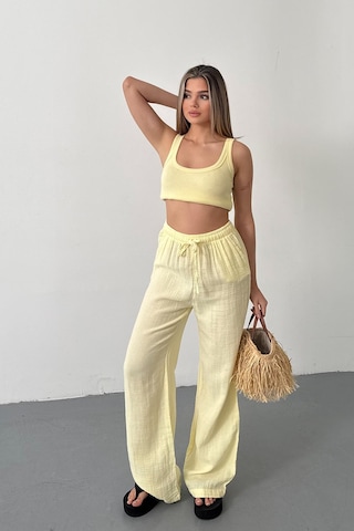Jee Lee Kadın Beli Ayarlanabilir Çift Cepli Bol Paça Pantolon Sarı - 26y 4010 Sarı