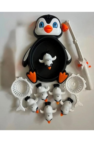 10 Parçalı Eğlenceli Eğitici Oltayla Penguen Yakalama Oyunu Banyo Ve Plaj Oyuncağı Seti Siyah