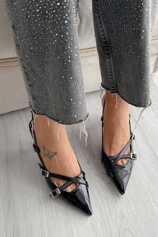 Duxal Shoes İki Bantlı Bordo Rugan Kadın Topuklu Siyah
