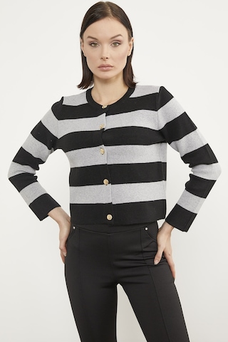 Çizgili Kısa Triko Hırka - Siyah 001