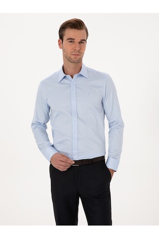 Cacharel Açık Mavi Slim Fit %100 Pamuk Klasik Gömlek Denım