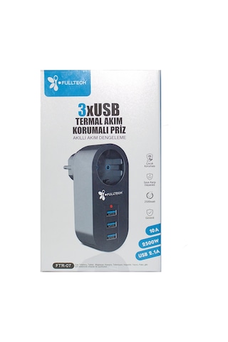 Akım Korumalı Tekli Priz - Akıllı Akım Dengeleme - 3xusb - Isıya Karşı Dayanıklı 4887 1