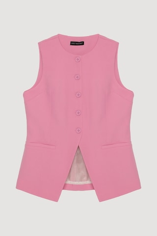 Quzu Düğmeli V Kesim Kolsuz Yelek Pembe Pembe