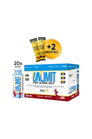 Sporfit Nutrition Unlimit Pre-workout Amino Asit Tozu 20x100 Ml Shot Vişne Aromalı + 2 X Protein Kahve Hediyeli