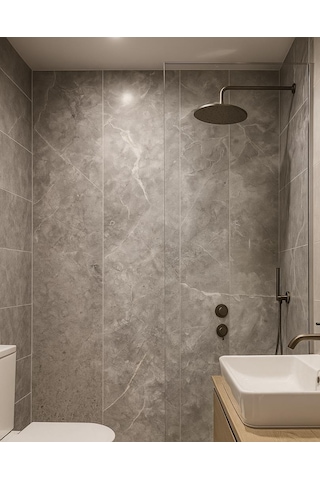 60x30cm Shiny Soft Gri Mermer Desenli Yapışkanlı Mutfak Banyo Kaplama Duvar Paneli Kağıdı Cf-101 Gri