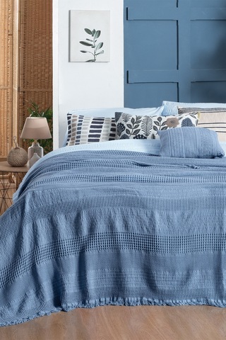 Sarev Eskel Mavi Çift Kişilik %100 Pamuk Yatak Örtüsü Mavi