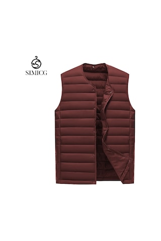 Sonbahar Ve Kış İçin Kolsuz Erkek Kaz Tüyü Dolgulu Pamuklu Yelek... Kırmızı