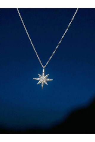 Taşlarla Kaplı Kuzey Yıldızı Figürlü 925 Ayar Gümüş Kolye Işıltılı Ve Anlamlı Tasarım Gümüş