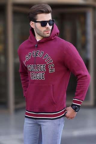 Madmext Bordo Kapüşonlu Cep Detaylı Baskılı Erkek Sweatshirt 7068 Bordo