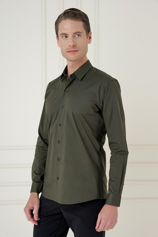 Efor Slim Fit Pamuk Uzun Kol Klasik Haki Gömlek Gk 745 Haki