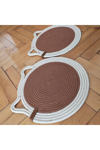 Taba Rengi Kedi Evcil Hayvan Mama Paspası / Pamuk Ip Hasır Kedi M