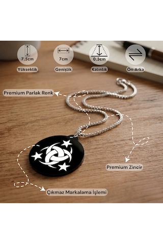 Teşkilat-ı Mahsusa Amblemi Ve Ay Yıldız Bröve Çift Taraflı Dikiz Aynası Süsü - Premium Piano Black Pleksi Klipsli Zincirli Araç Aksesuarı