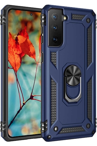 Samsung Uyumlu Galaxy S21 Plus Kılıf Sert Silikon Yüzüklü Stand Özellikli Kapak