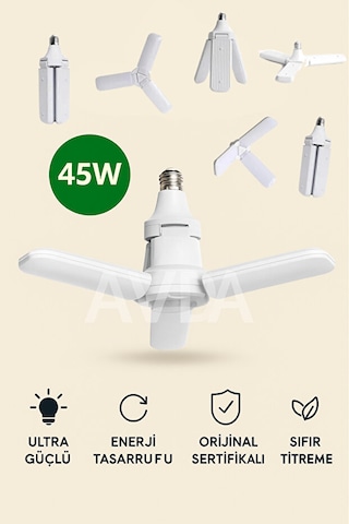 Ultra Güçlü 3 Kollu Led Ampul 45w 5000 Lümen Beyaz Işık Aydınlatma Lambası