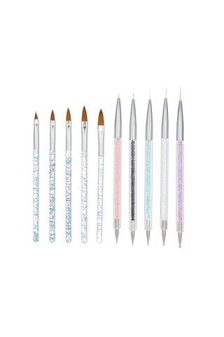 Geeksen 10'lu Çift Uçlu Tırnak Fırçası Seti - Akrilik Ve Rhinestone Dekorasyon İçin Profesyonel Manikür Aletleri