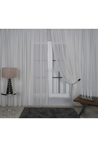 Elegante Pilesiz Düz Tül Perde Krem - Krem