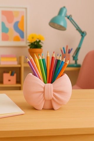 Fiyonk Desenli Dekoratif Kap - Pembe
