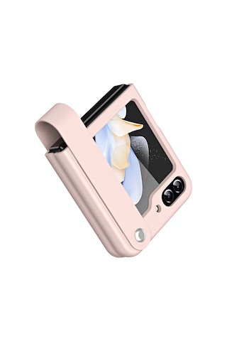 Teleplus Samsung Galaxy Uyumlu  Z Flip 7 Fe Kılıf Skinfeel Shockproof El Tutmalı Standlı Kapak Pembe