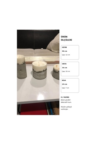 El Yapımı Beton Dekoratif Mum Seti 3 Lü Farklı Boyut Seçenekli Dekoratif Mum Beyaz