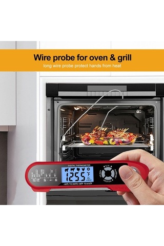 Ulzyvf Hızlı Oku Çift Problu Su Geçirmez Yemek Termometresi - Alarmlı Açılır Fonksiyonlu Kırmızı Kırmızı