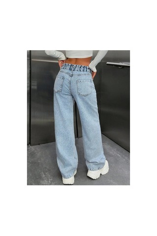 Kene Jeans Yüksek Bel Bacak Yıldızlı Bol Paça Jeans Taş