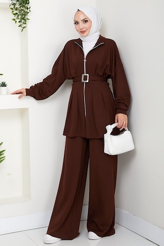 Dilsa Kemerli Oysho İkili Takım 1607 - Kahve Kahverengi